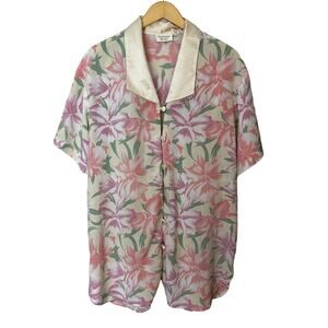 Victoria's Secret Vintage Gold Label Pajama Top‎ / Gown Womens M/L Pink Tropical